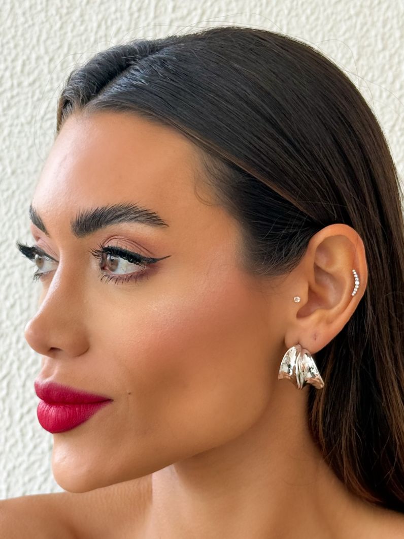 Brinco Folheado a Ouro 18k e Prata Design Argola Martelado