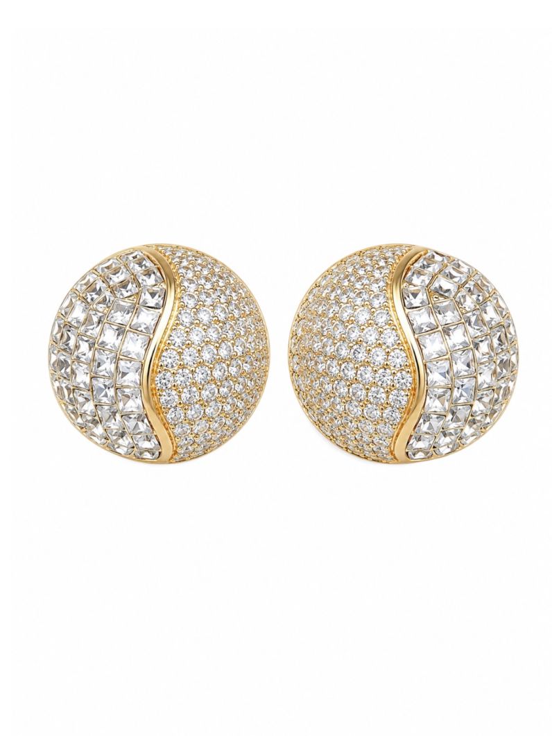 Brinco Folheado a Ouro 18k e Prata Design Circulo Cravejado