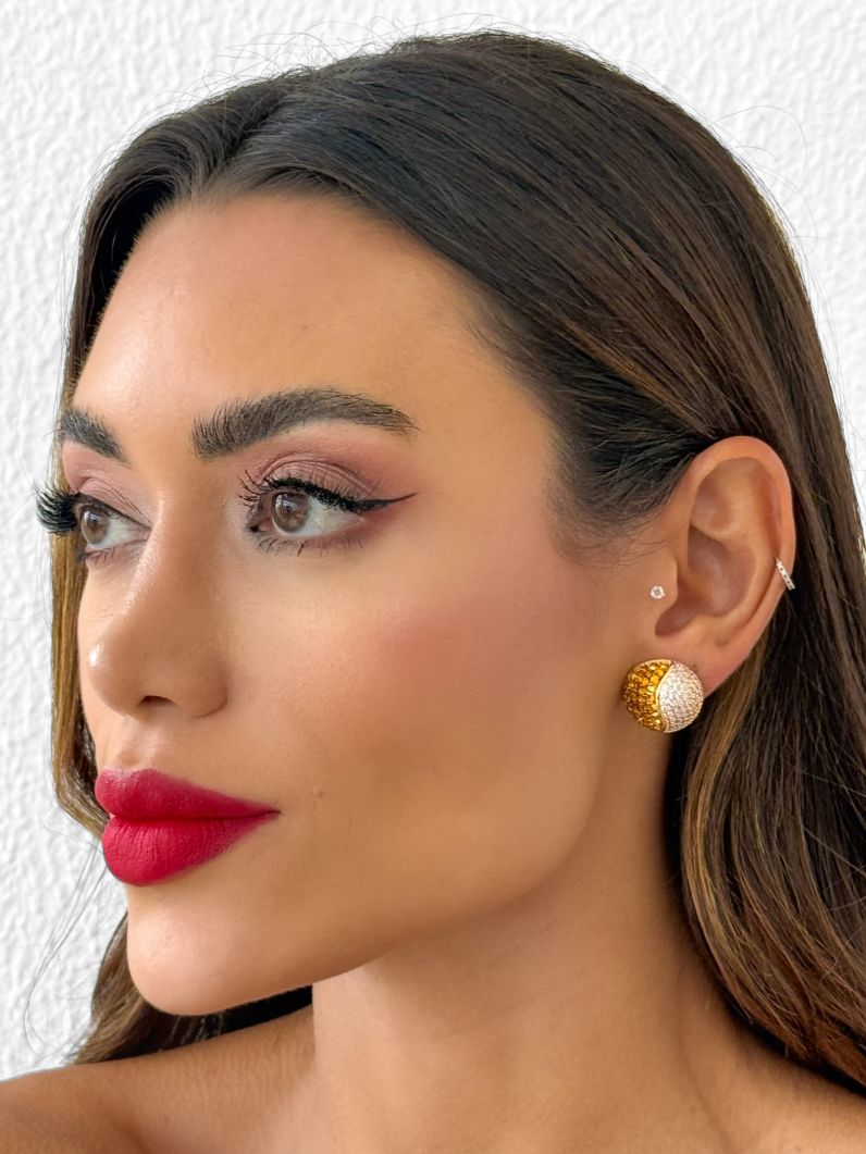 Brinco Folheado a Ouro 18k e Prata Design Circulo Cravejado