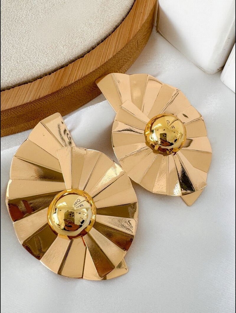 Brinco Folheado a Ouro 18k e Prata Design Espiral Martelado com Centro Liso