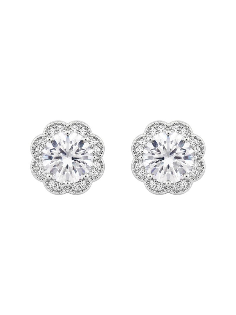 Brinco Folheado a Ouro 18k e Prata Design Flor Cravejado