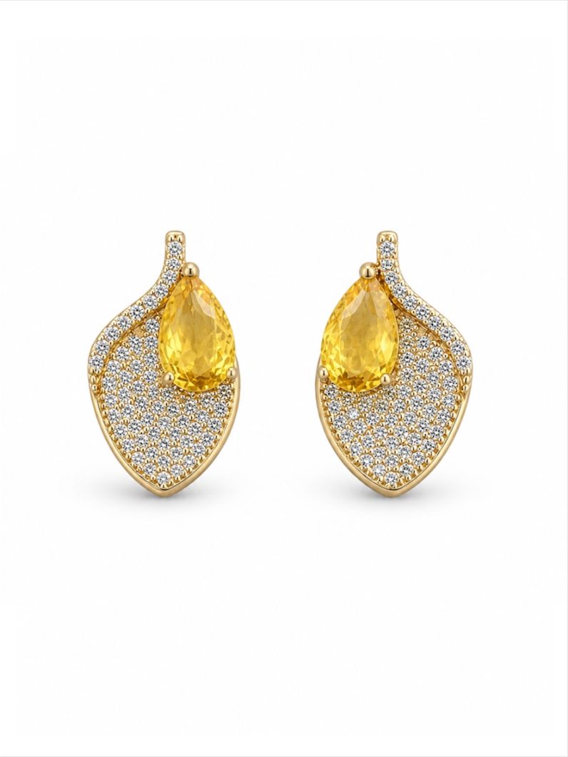 Brinco Folheado a Ouro 18k e Prata Design Folhas Cravejadas
