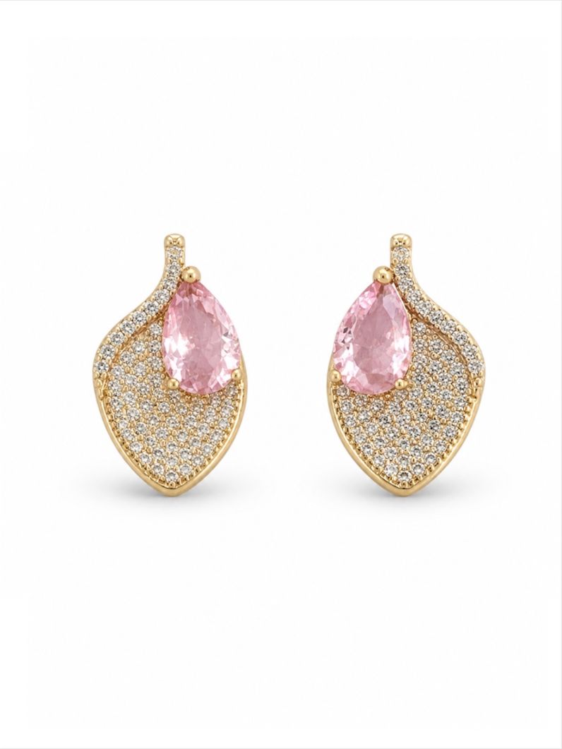 Brinco Folheado a Ouro 18k e Prata Design Folhas Cravejadas