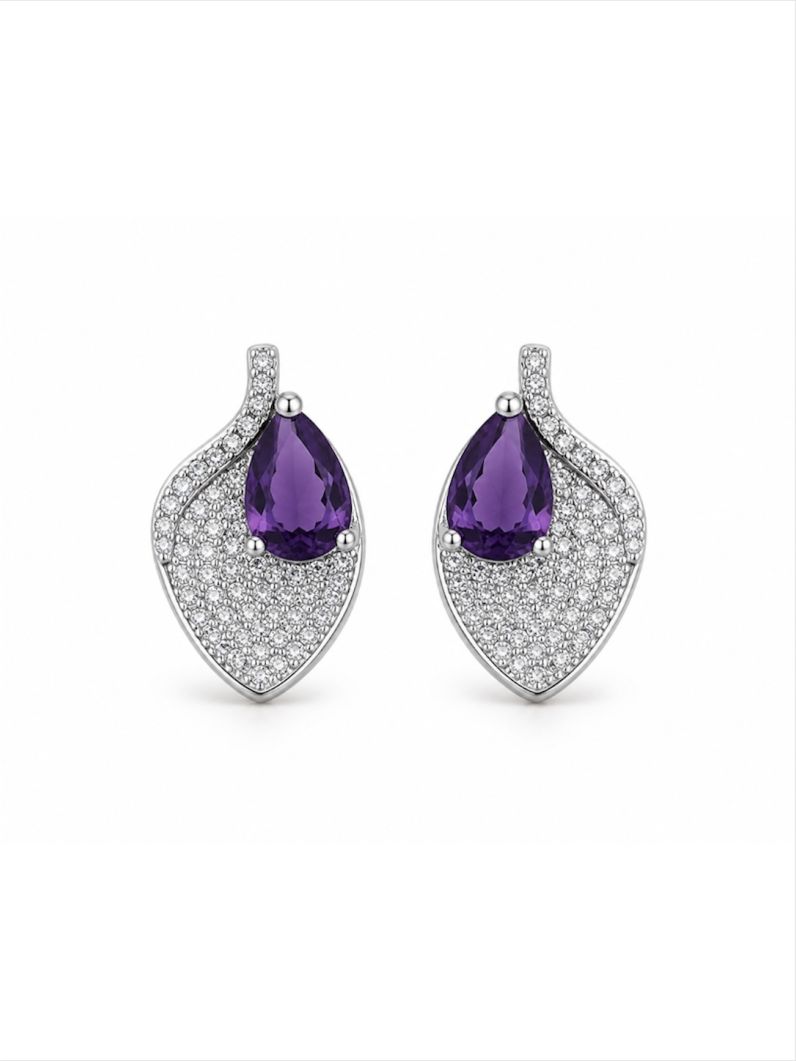 Brinco Folheado a Ouro 18k e Prata Design Folhas Cravejadas