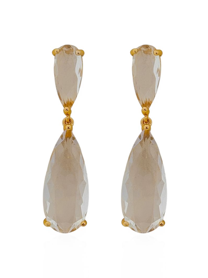 Brinco Folheado a Ouro 18k e Prata Design Gota de Cristal