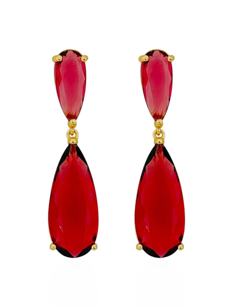 Brinco Folheado a Ouro 18k e Prata Design Gota de Cristal
