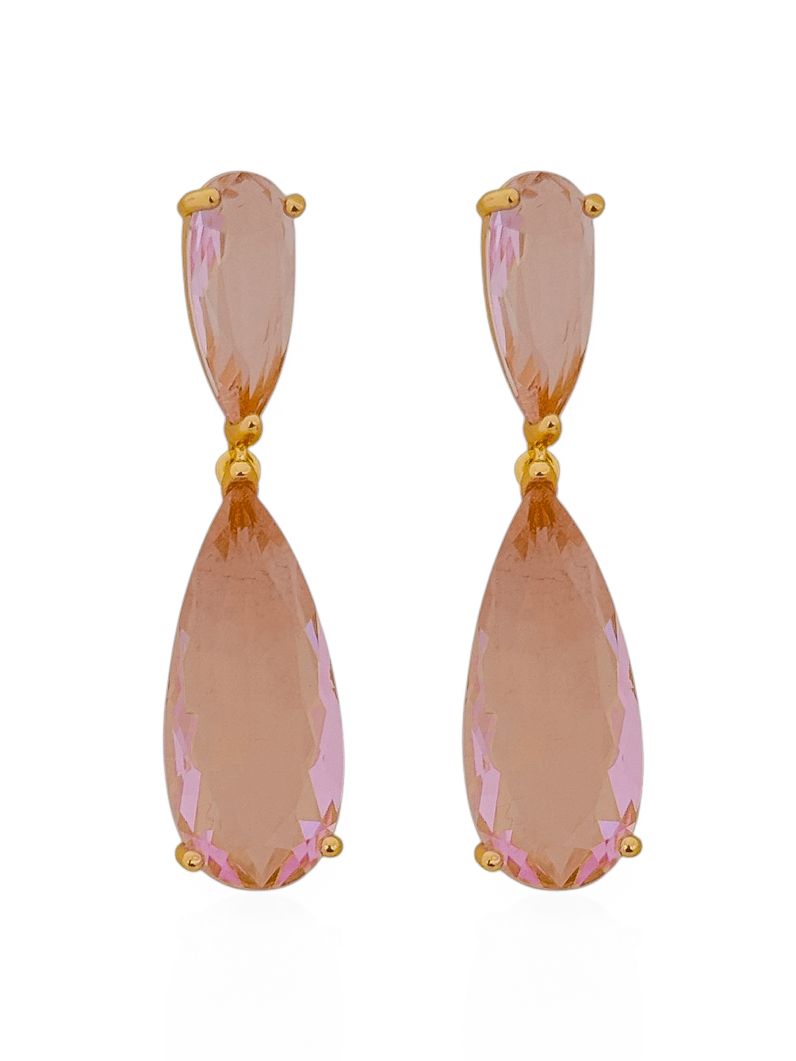 Brinco Folheado a Ouro 18k e Prata Design Gota de Cristal