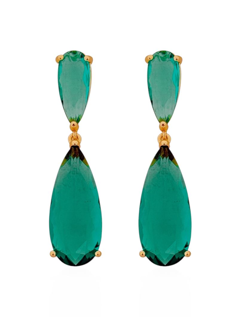 Brinco Folheado a Ouro 18k e Prata Design Gota de Cristal