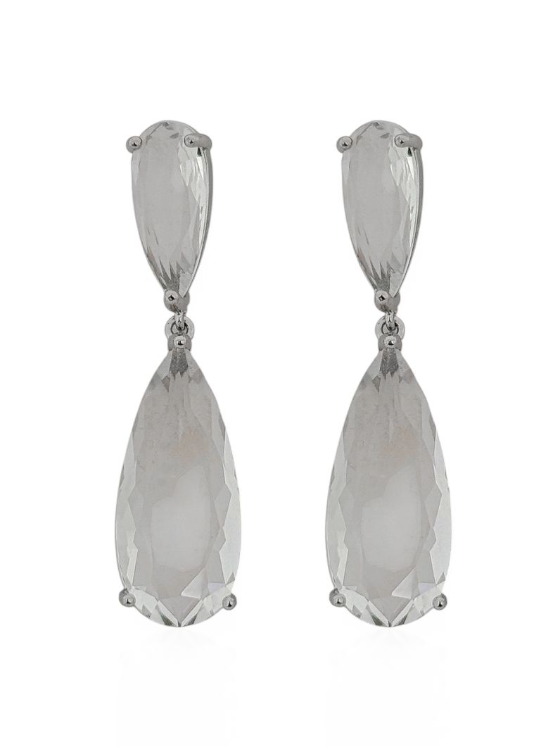 Brinco Folheado a Ouro 18k e Prata Design Gota de Cristal