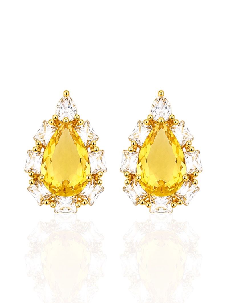 Brinco Folheado a Ouro 18k e Prata Design Gota Trabalhada em Zirconias
