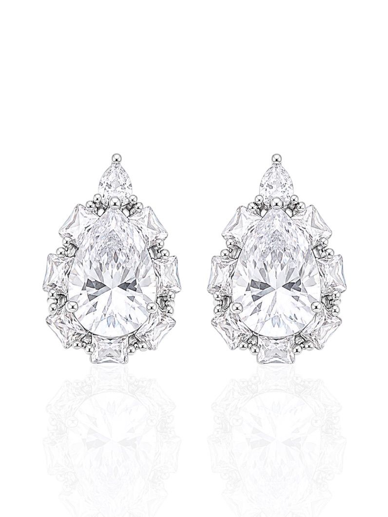 Brinco Folheado a Ouro 18k e Prata Design Gota Trabalhada em Zirconias