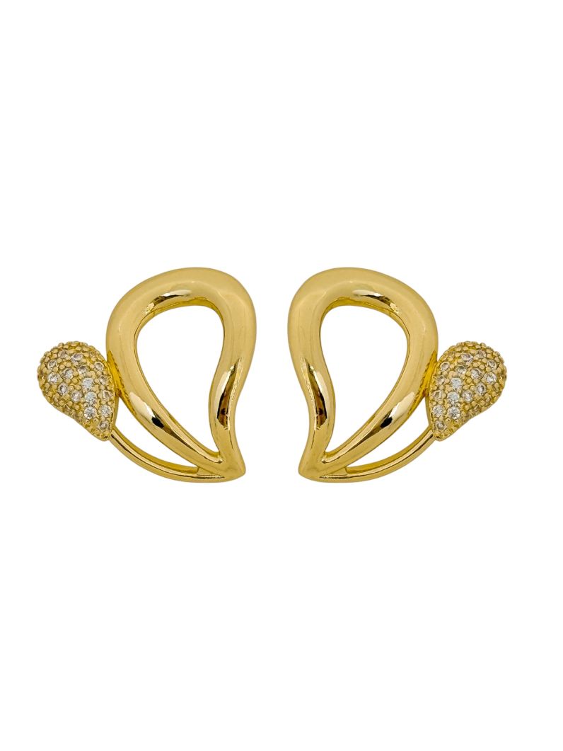 Brinco Folheado a Ouro 18k e Prata Design Gota Vazada e Cravejada