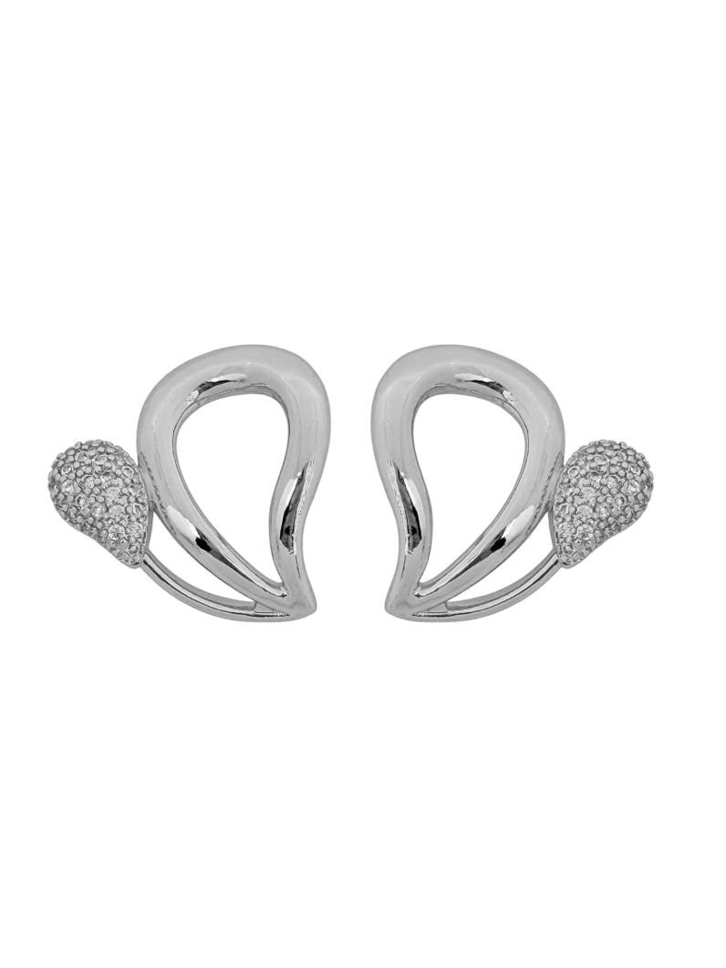 Brinco Folheado a Ouro 18k e Prata Design Gota Vazada e Cravejada