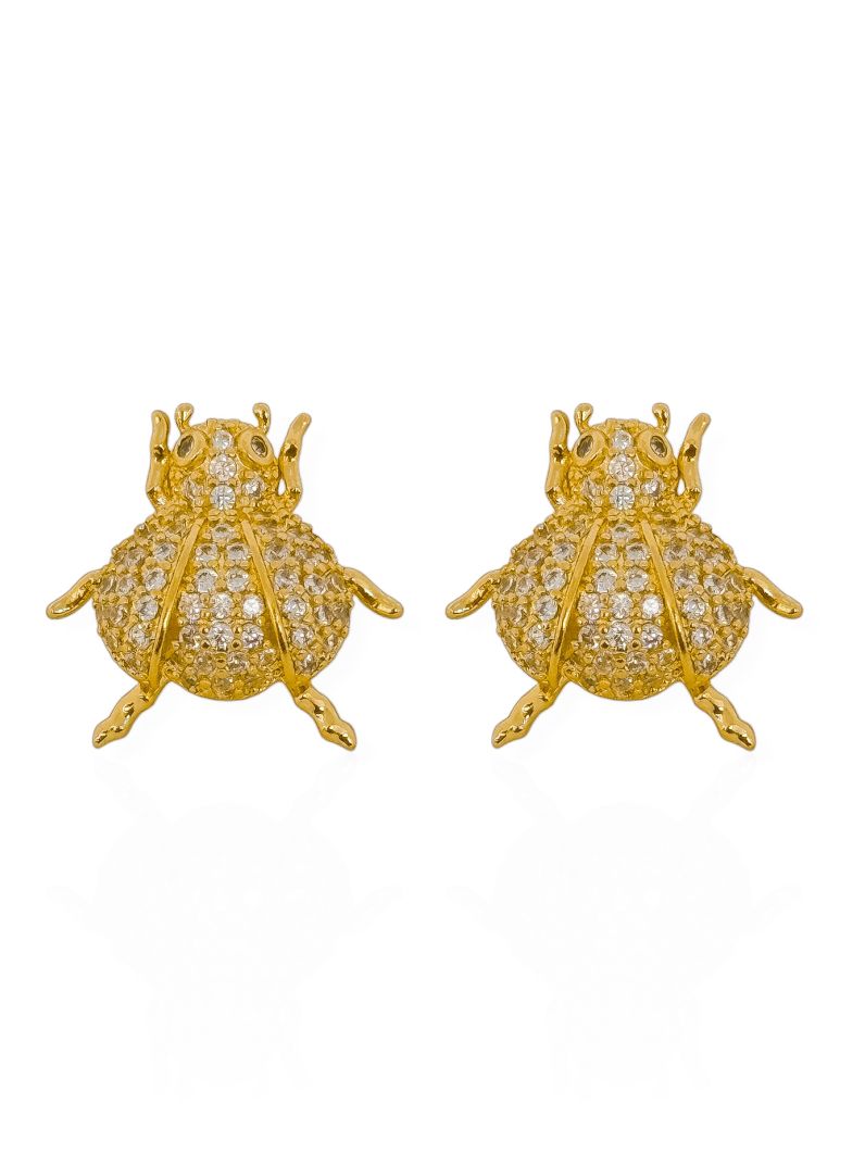 Brinco Folheado a Ouro 18k e Prata Design Joaninha Cravejada