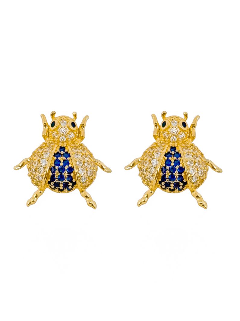 Brinco Folheado a Ouro 18k e Prata Design Joaninha Cravejada