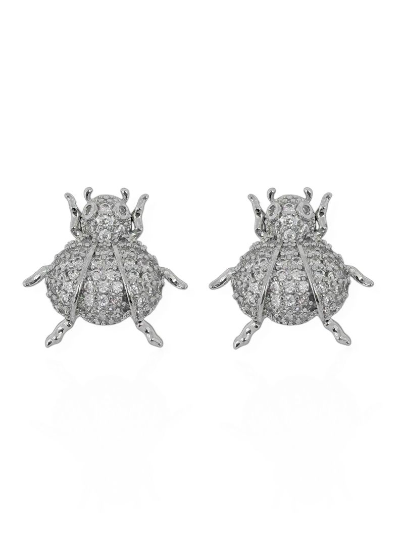 Brinco Folheado a Ouro 18k e Prata Design Joaninha Cravejada