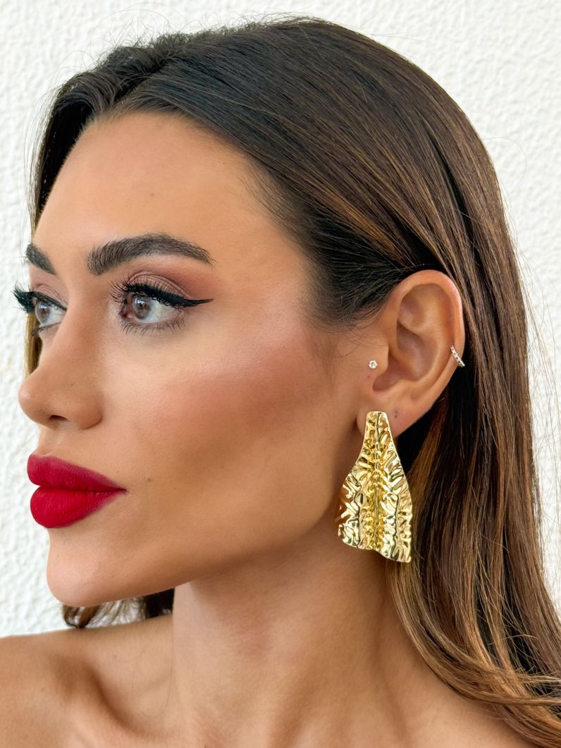 Brinco Folheado a Ouro 18k e Prata Design Martelado Maxi