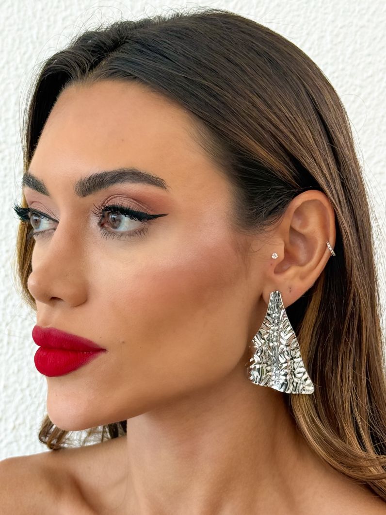 Brinco Folheado a Ouro 18k e Prata Design Martelado Maxi