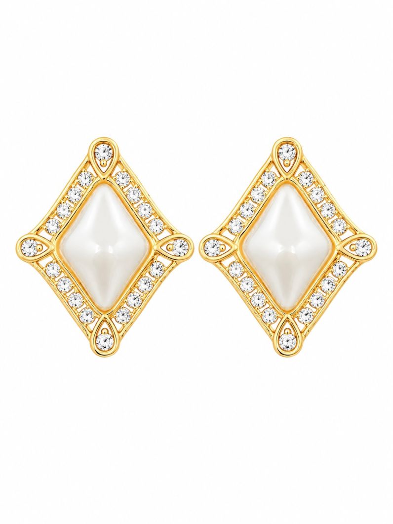 Brinco Folheado a Ouro 18k e Prata Design Moderno Cravejado e Perola
