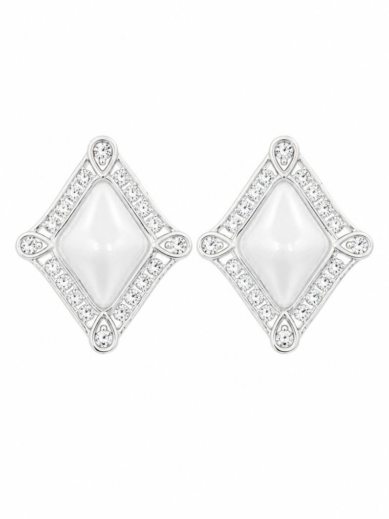 Brinco Folheado a Ouro 18k e Prata Design Moderno Cravejado e Perola