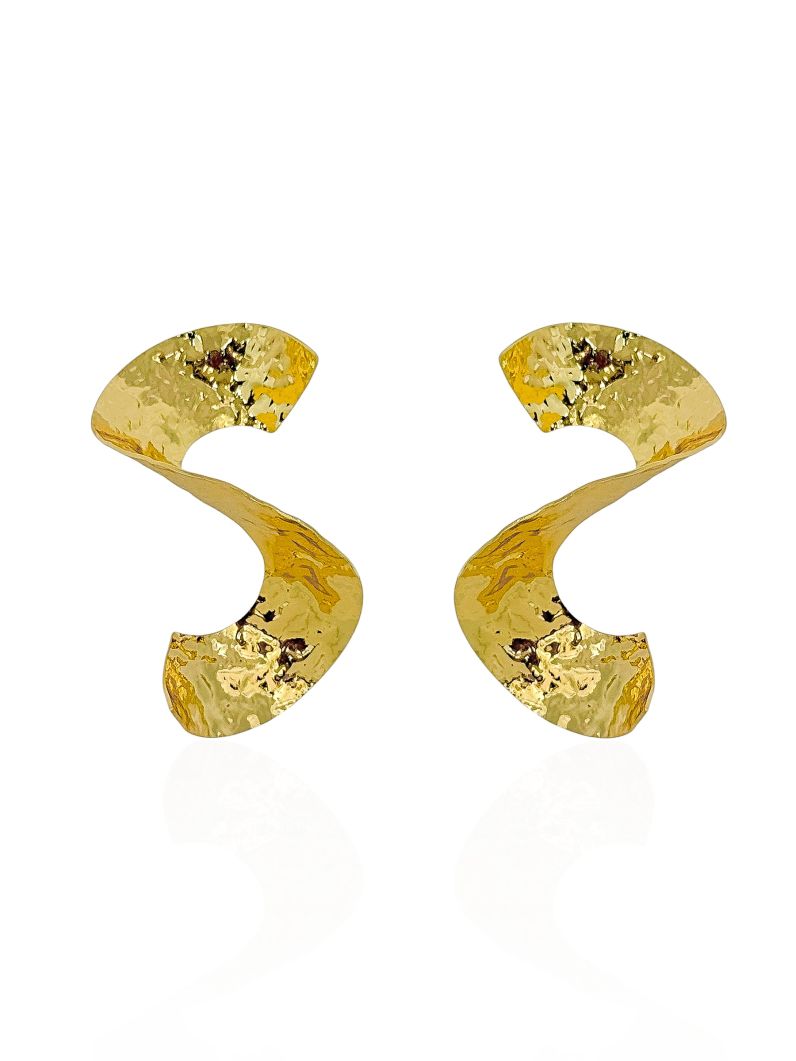 Brinco Folheado a Ouro 18k e Prata Design Ondulado e Martelado