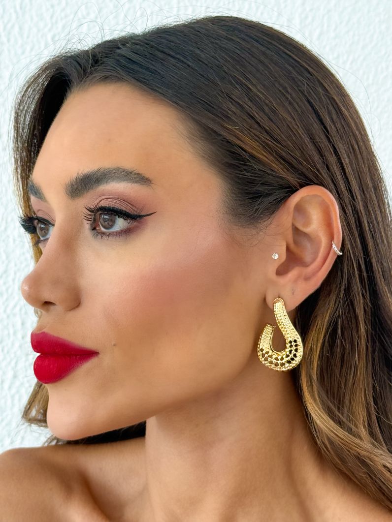 Brinco Folheado a Ouro 18k e Prata Design Orgânico Vazado e Texturizado