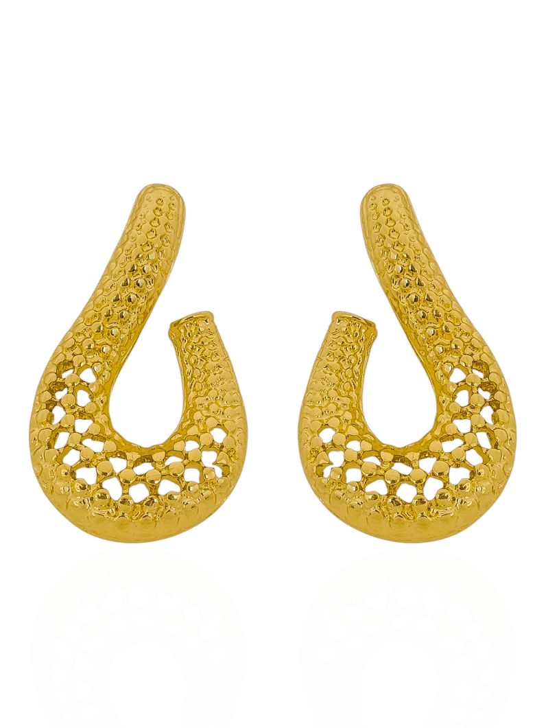 Brinco Folheado a Ouro 18k e Prata Design Orgânico Vazado e Texturizado
