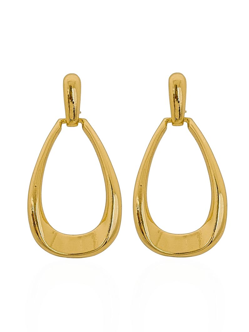 Brinco Folheado a Ouro 18k e Prata Design Ponteira de Gota Vazada