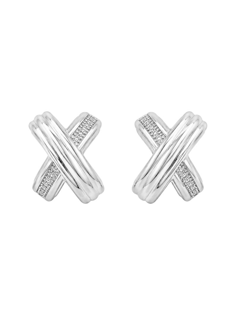 Brinco Folheado a Ouro 18k e Prata Design X Liso e Cravejado