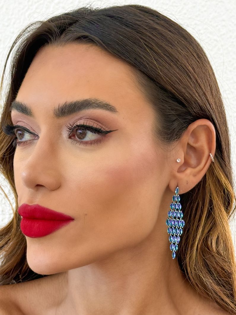 Brinco Folheado a Ouro 18k e Prata Design Zirconias Coloridas