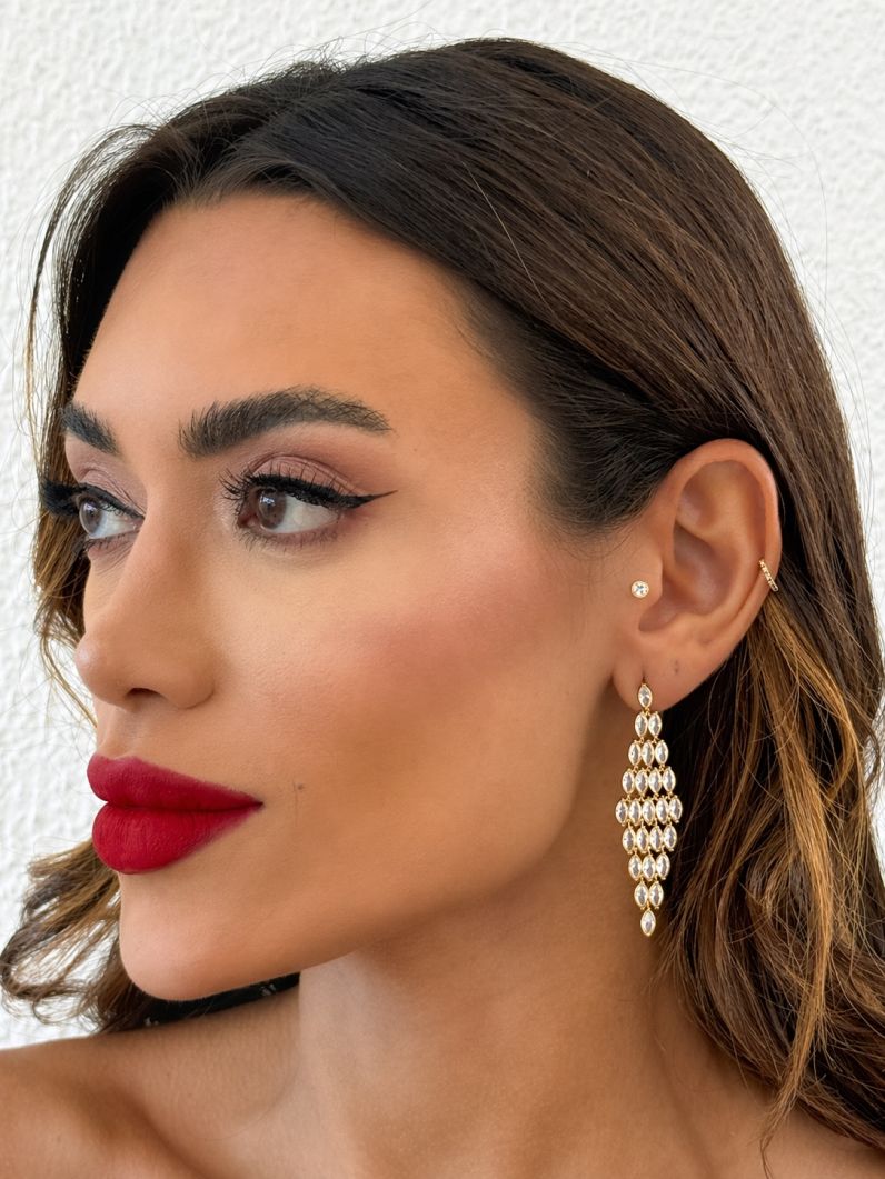 Brinco Folheado a Ouro 18k e Prata Design Zirconias Coloridas