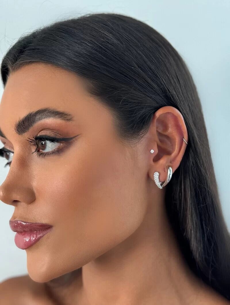 Brinco Folheado a Ouro 18k e Prata Dois Fios Luxo