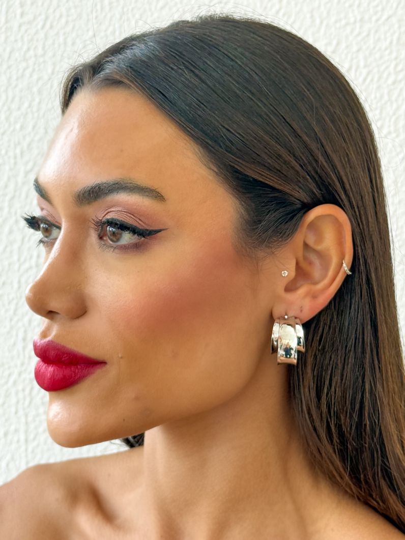 Brinco Folheado a Ouro 18k e Prata Duplo Fios Argolas
