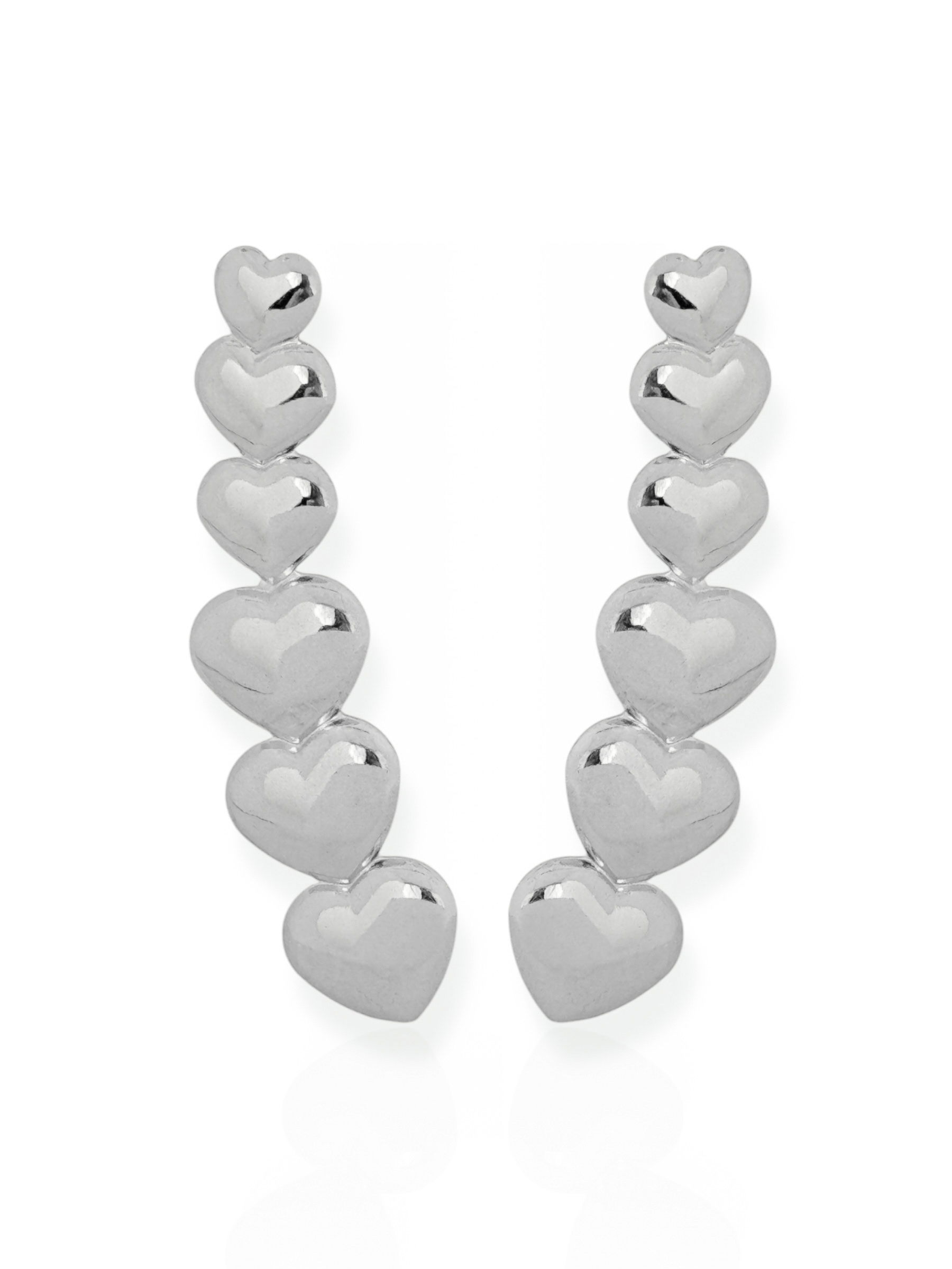 Brinco Folheado a Ouro 18k e Prata Ear Cuff Com Corações Lisos