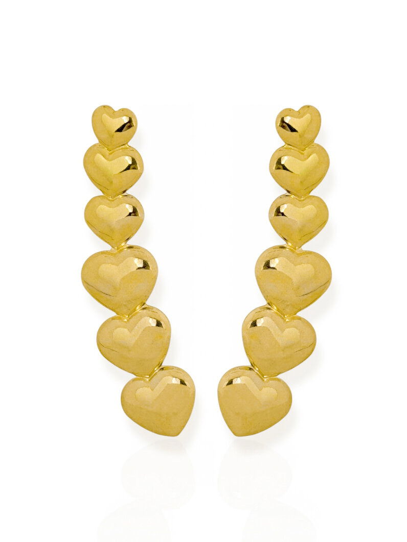 Brinco Folheado a Ouro 18k e Prata Ear Cuff Com Corações Lisos