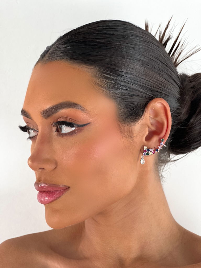 BRINCO FOLHEADO A OURO 18K E PRATA EAR CUFF CRAVEJADO COM ZIRCÔNIAS