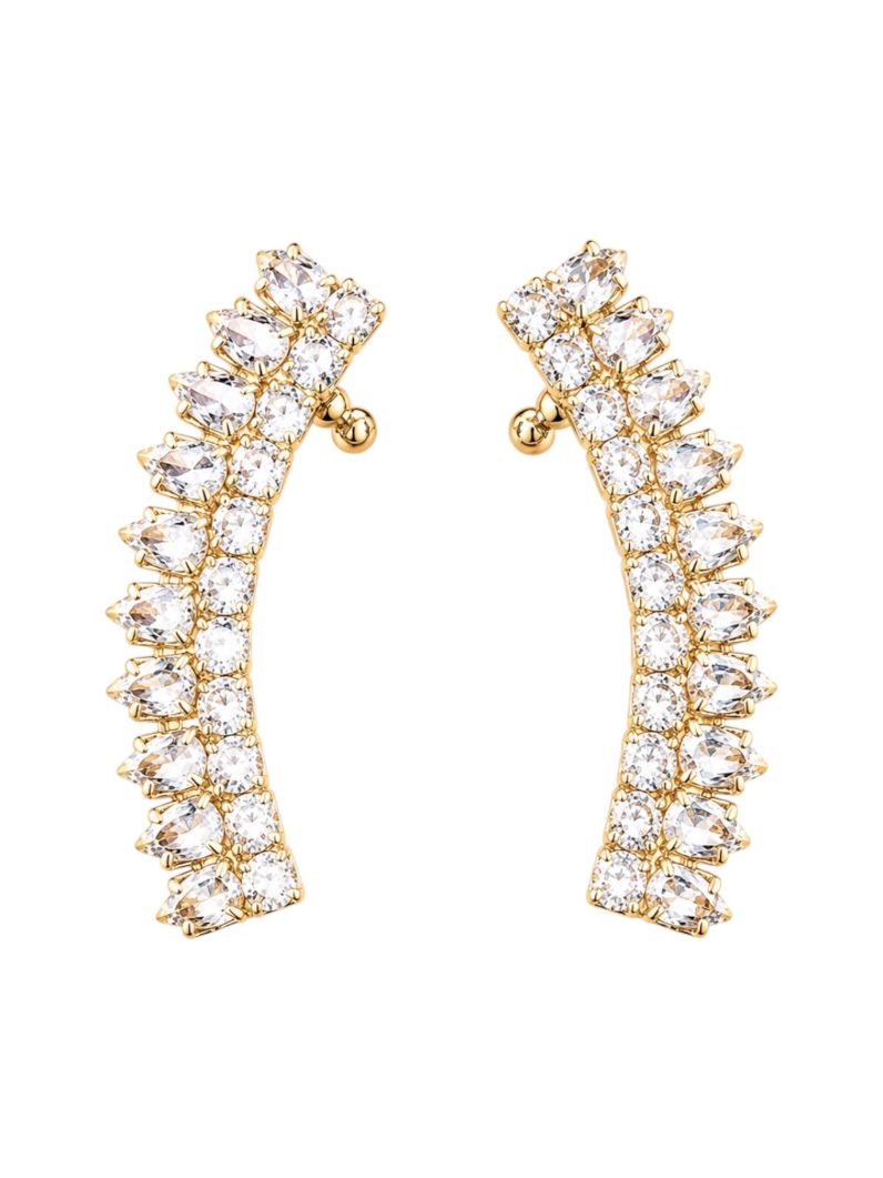 Brinco Folheado a Ouro 18k e Prata Ear Cuff Cristais