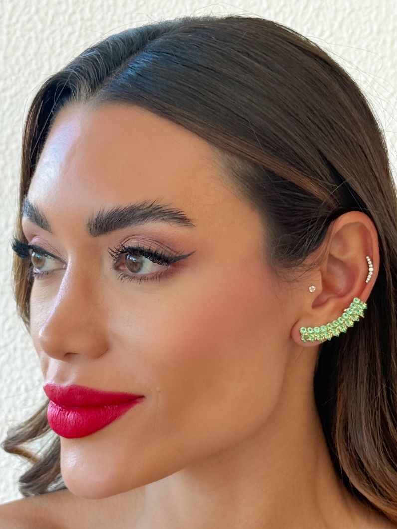 Brinco Folheado a Ouro 18k e Prata Ear Cuff Cristais