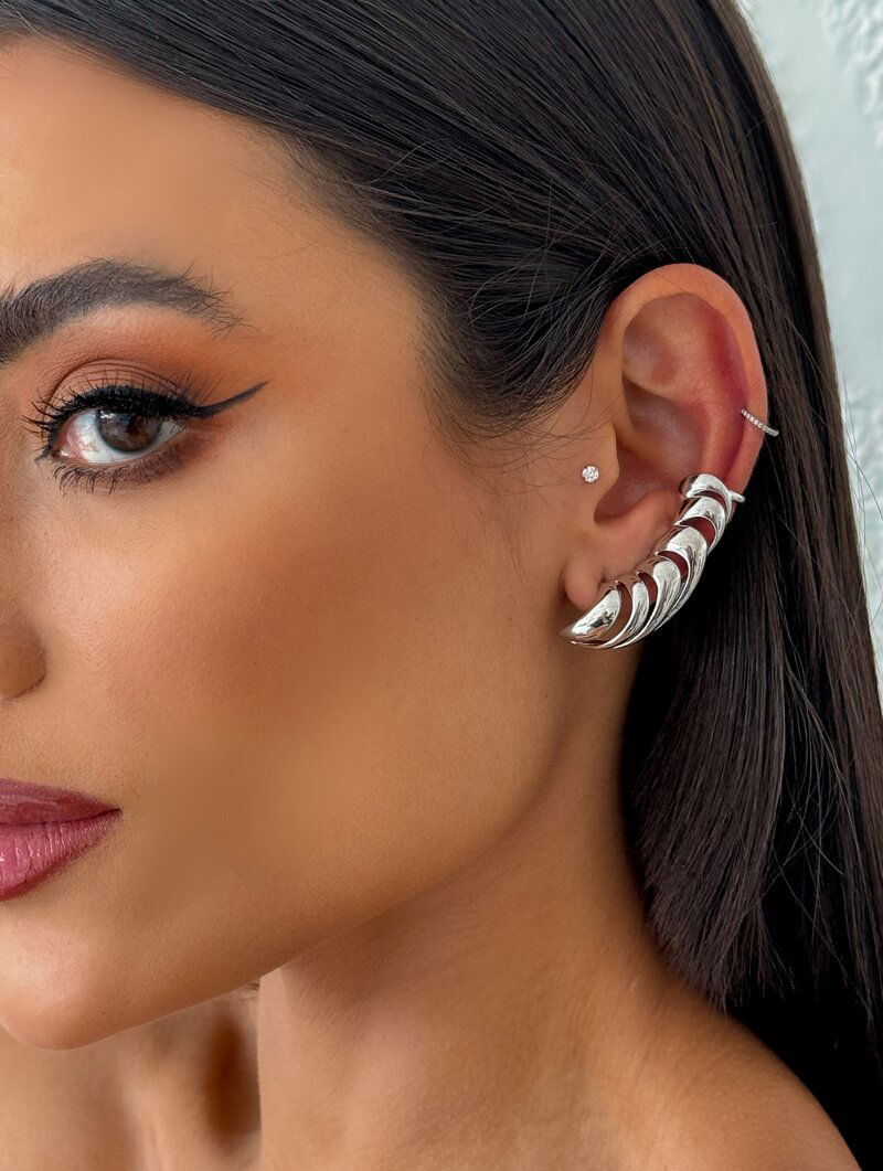 Brinco Folheado a Ouro 18k e Prata Ear Cuff Fios Lisos