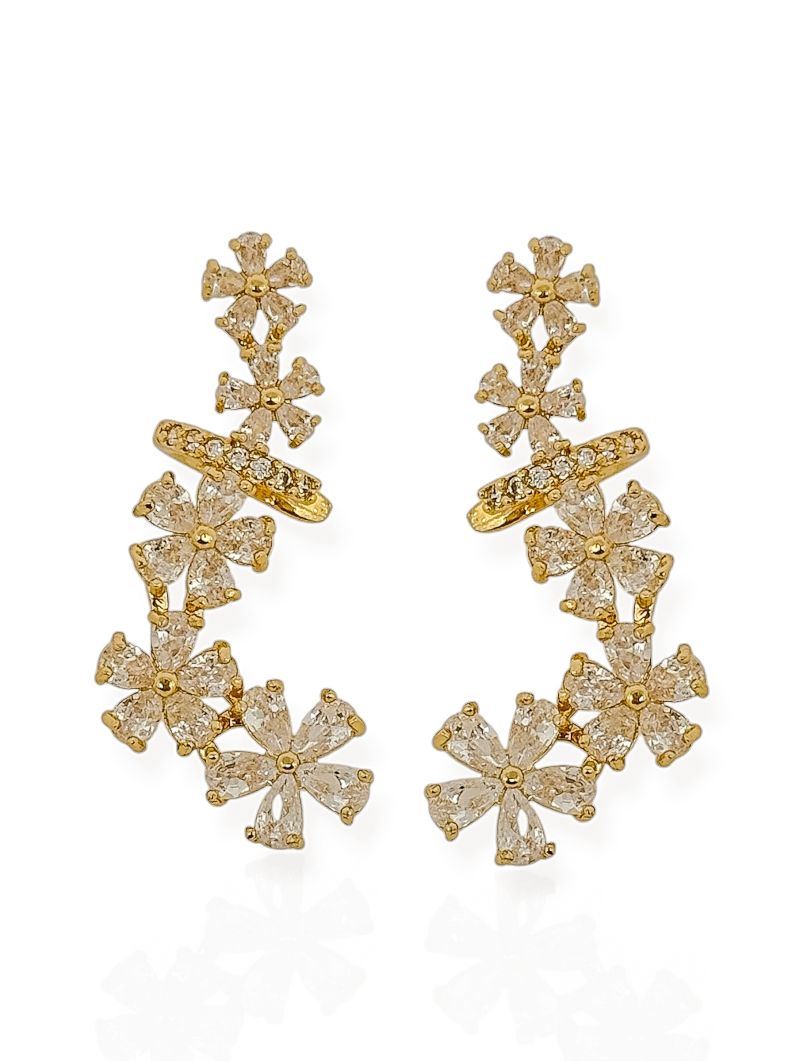 Brinco Folheado a Ouro 18k e Prata Ear Cuff Flor de Cristal