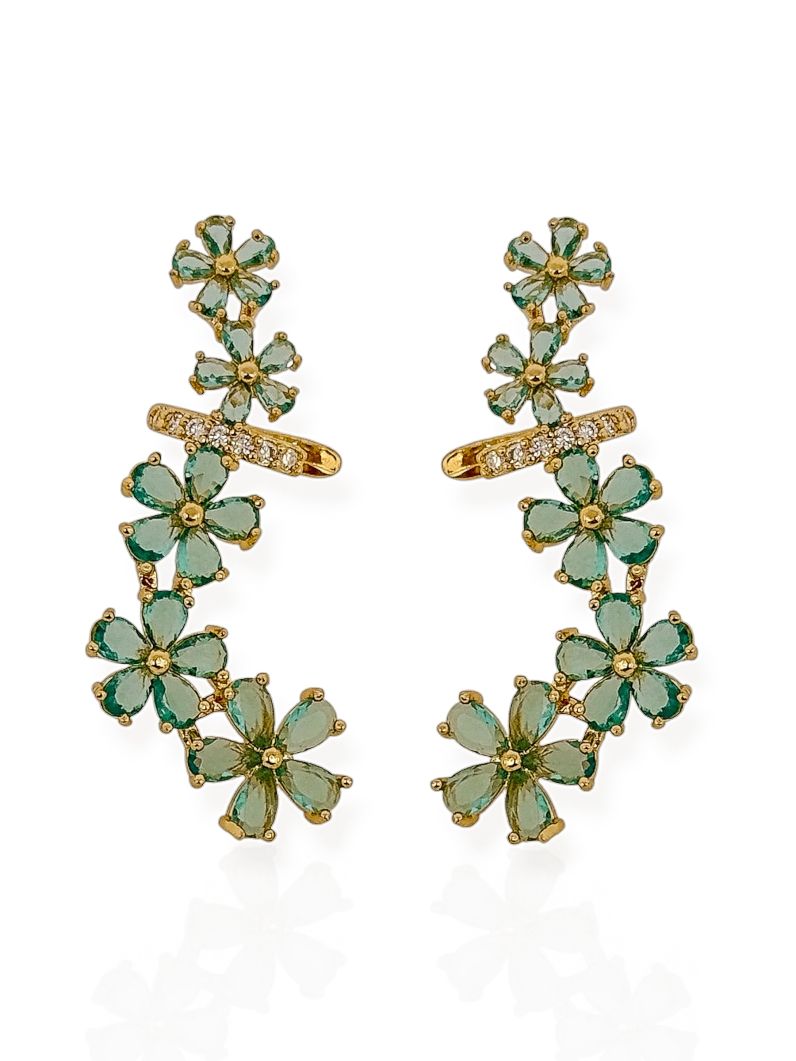 Brinco Folheado a Ouro 18k e Prata Ear Cuff Flor de Cristal