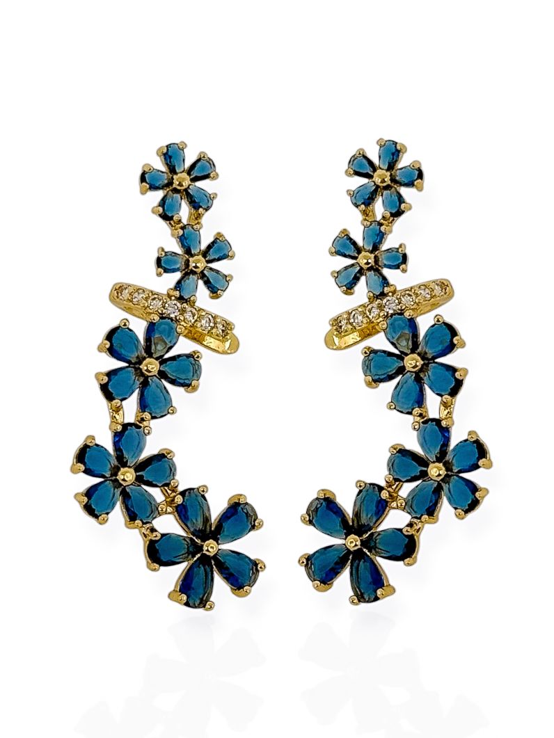 Brinco Folheado a Ouro 18k e Prata Ear Cuff Flor de Cristal