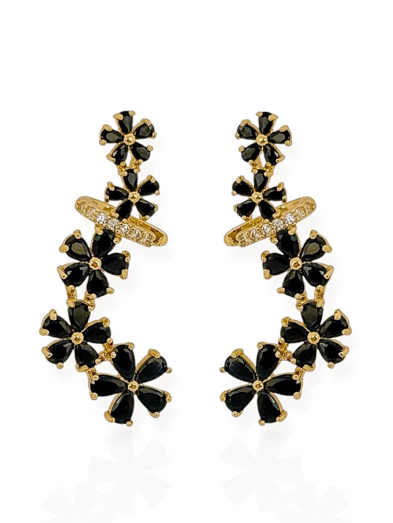 Brinco Folheado a Ouro 18k e Prata Ear Cuff Flor de Cristal