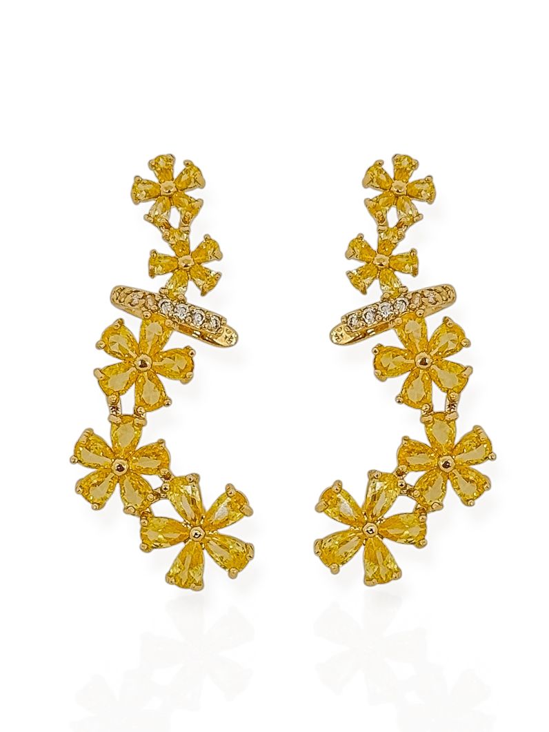 Brinco Folheado a Ouro 18k e Prata Ear Cuff Flor de Cristal