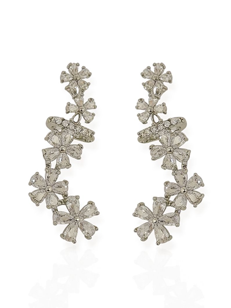 Brinco Folheado a Ouro 18k e Prata Ear Cuff Flor de Cristal