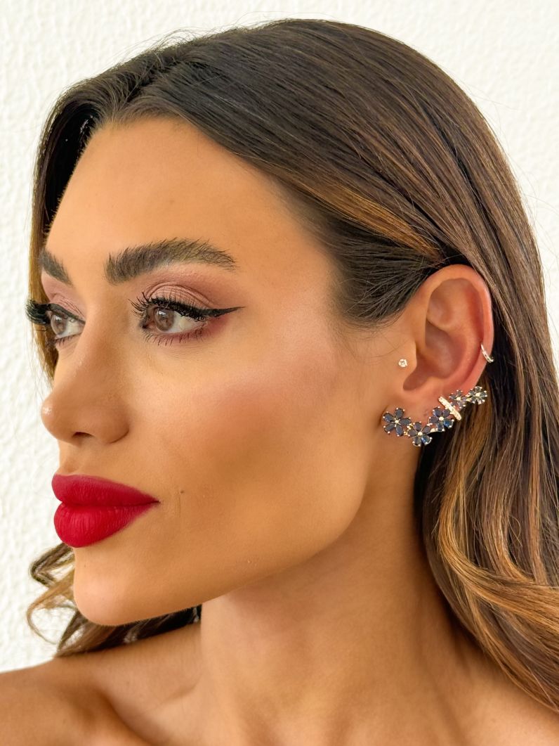 Brinco Folheado a Ouro 18k e Prata Ear Cuff Flor de Cristal