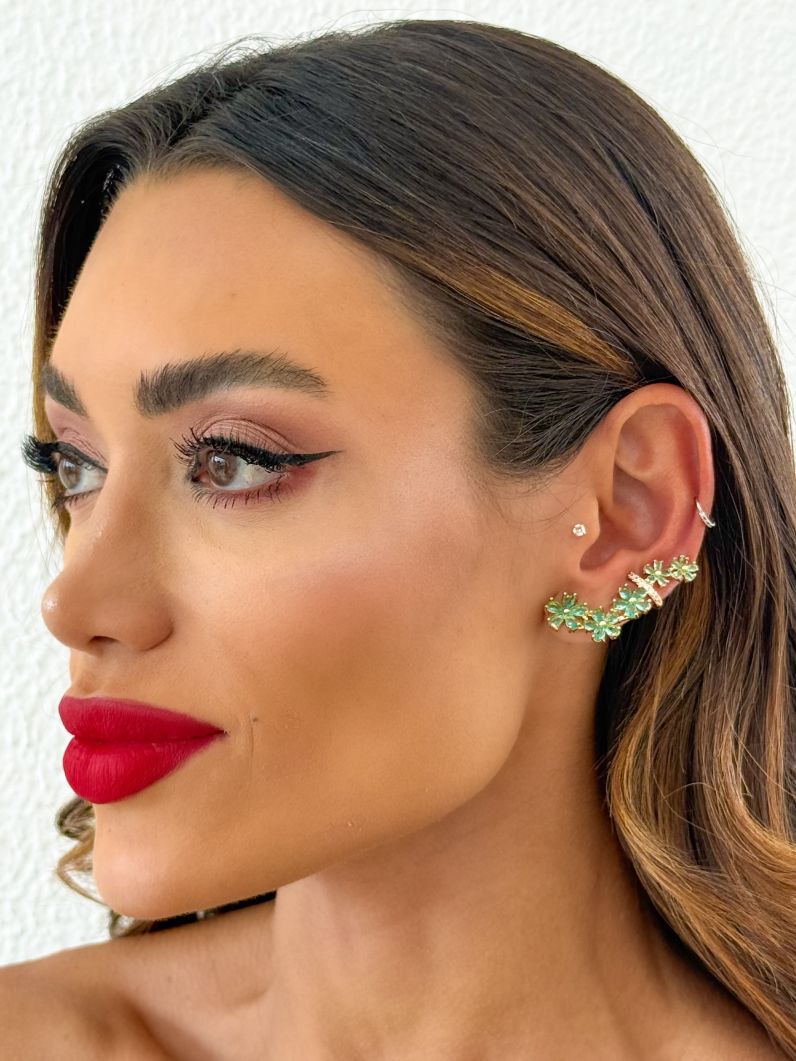 Brinco Folheado a Ouro 18k e Prata Ear Cuff Flor de Cristal