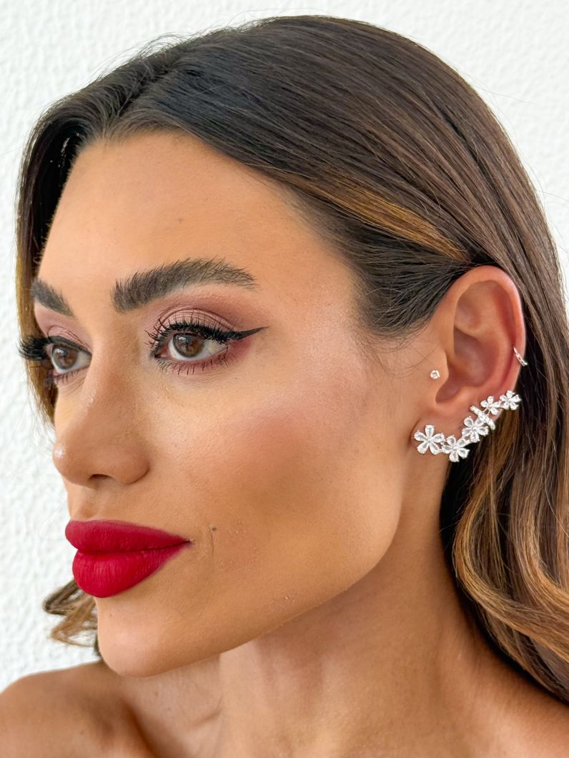 Brinco Folheado a Ouro 18k e Prata Ear Cuff Flor de Cristal