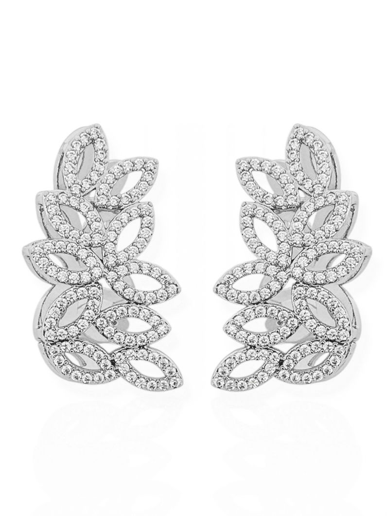 Brinco Folheado a Ouro 18k e Prata Ear hook Floral Cravejado