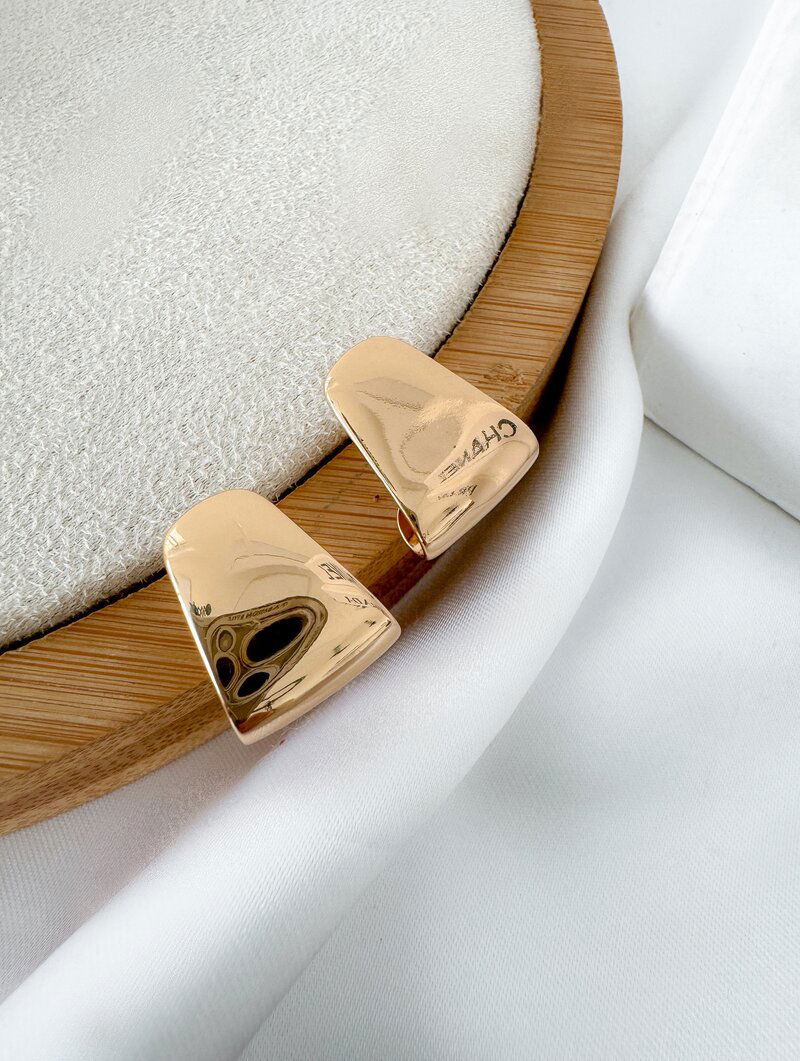 Brinco Folheado a Ouro 18k e Prata Estilo Geométrico Liso